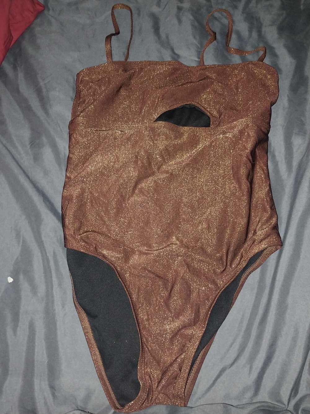Metallic Copper One-Piece Swimsuit with Front Cutout